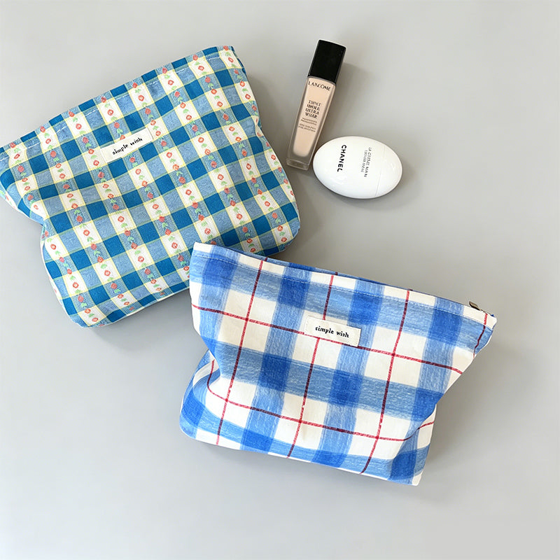 Plaid & Polka Dot Floral Cotton Makeup Pouch