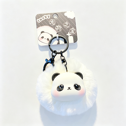Resin Animal Head Pom‑pom Keychain