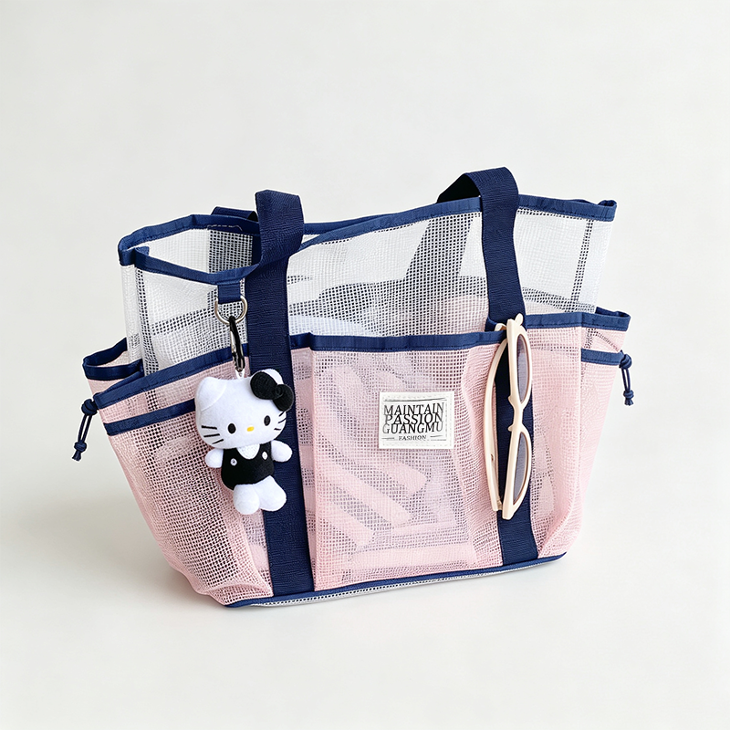 Color Block Mesh Tote Bag