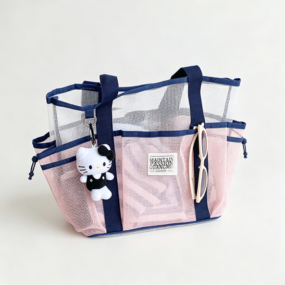 Color Block Mesh Tote Bag
