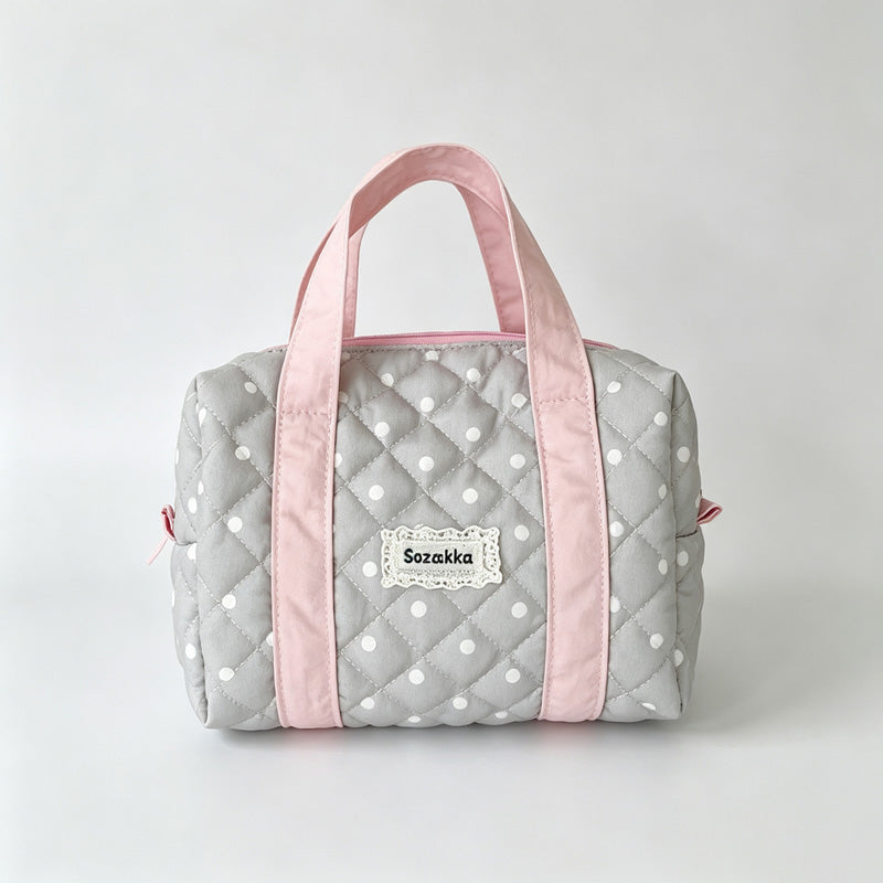Polka Dot Quilted Handheld Cosmetic Bag