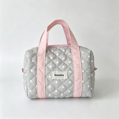 Polka Dot Quilted Handheld Cosmetic Bag
