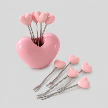 Heart Holder Fruit Forks Set
