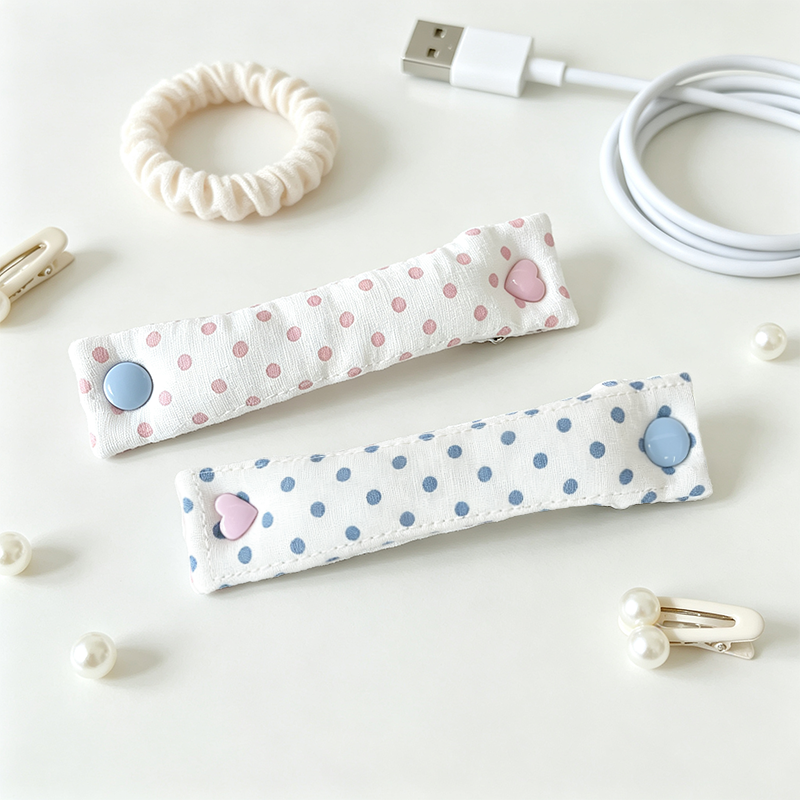 Polka Dot Print Snap Closure Data Cable Organizer
