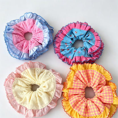 Ruffle Grid Print Scrunchie