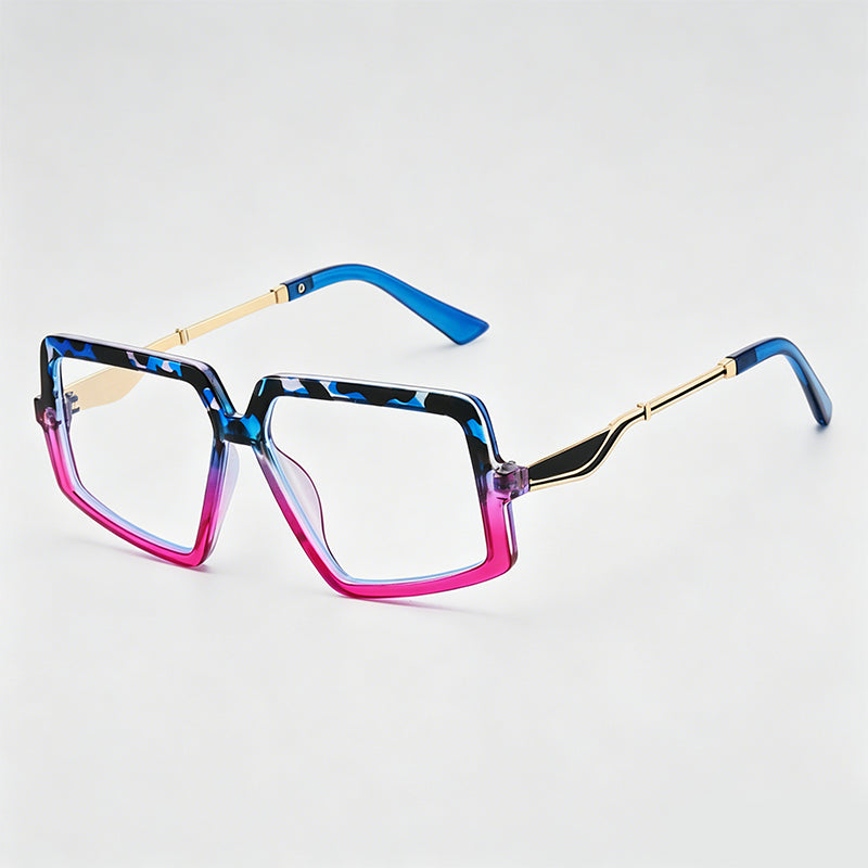 Large Square Irregular Two-tone Metal Temple Fashion Glasses