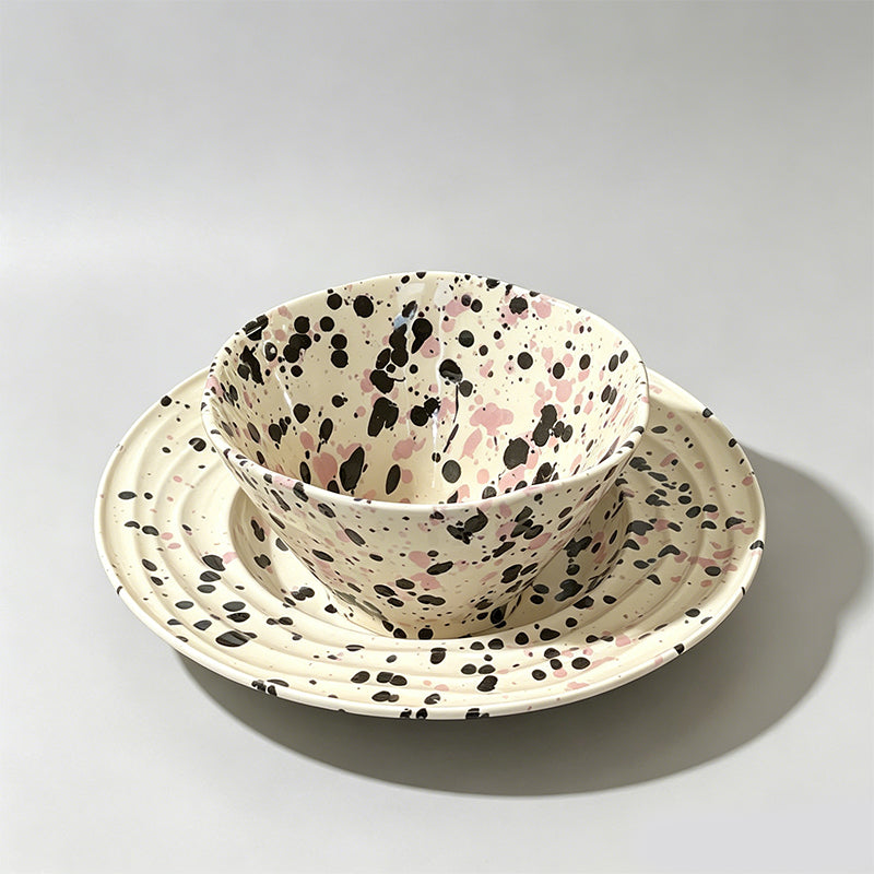 Underglaze Splash Ink Irregular Rim Ceramic Bowl