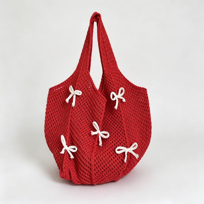 Bow Motif Knit Tote Bag