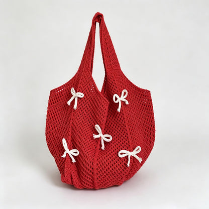 Bow Motif Knit Tote Bag