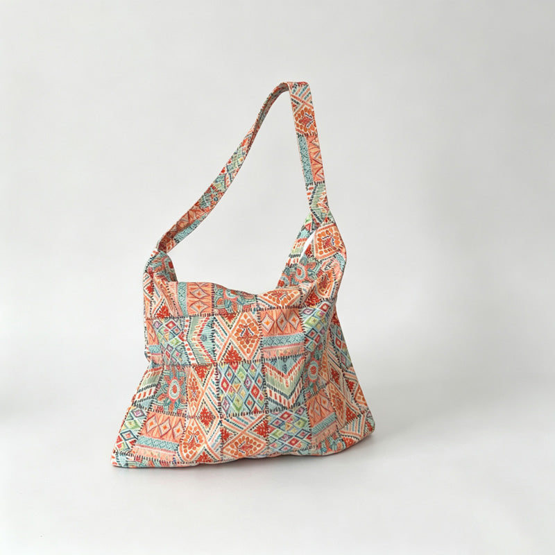 Boho Printed Quilted Shoulder Tote Bag
