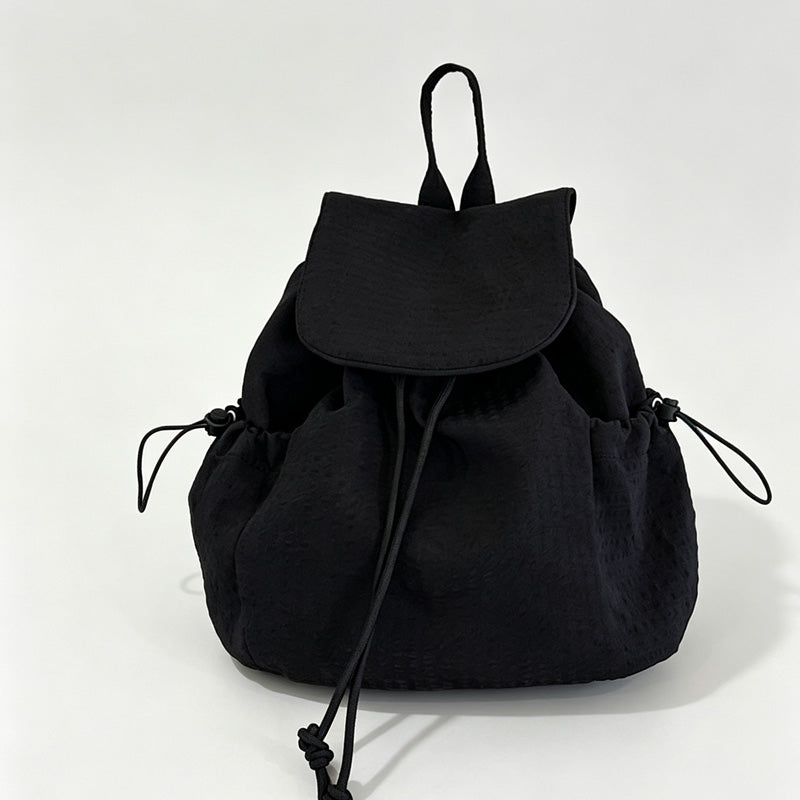 Gingham Drawstring Flap Backpack