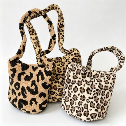 Leopard Print Fuzzy Shoulder Bag