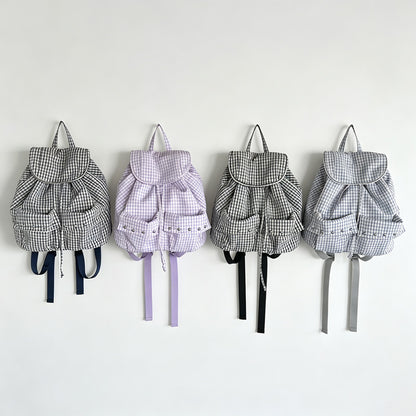 Ruffle Check Drawstring Backpack