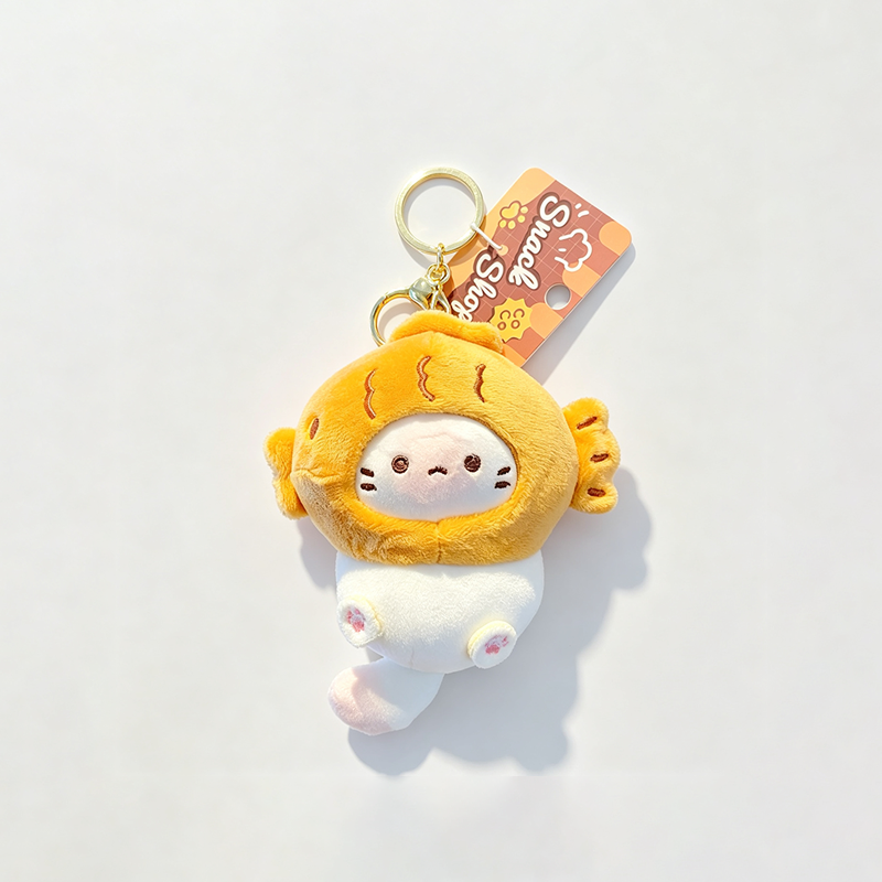 Food‑Outfit Cat Plush Keychain