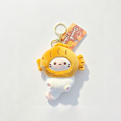 Food‑Outfit Cat Plush Keychain