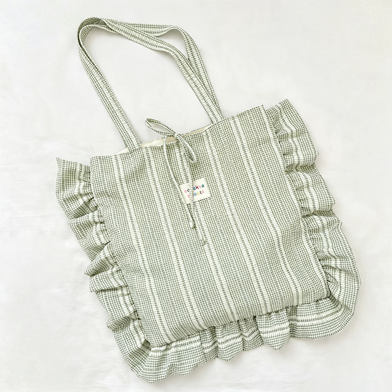 Striped Ruffle Tote Bag