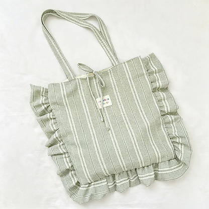 Striped Ruffle Tote Bag