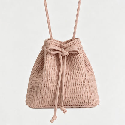 Drawstring Woven Mini Bucket Bag