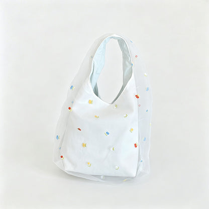 Double Layer Mesh Cherry Embellished Handle Bag