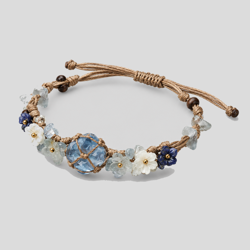 Woven Cord Synthetic Crystal Flower Bracelet