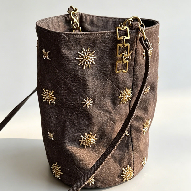 Beaded Cylinder Bucket Bag