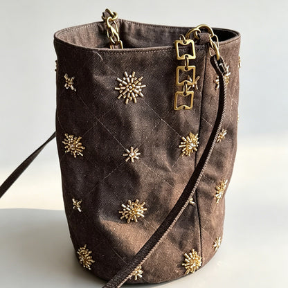 Beaded Cylinder Bucket Bag