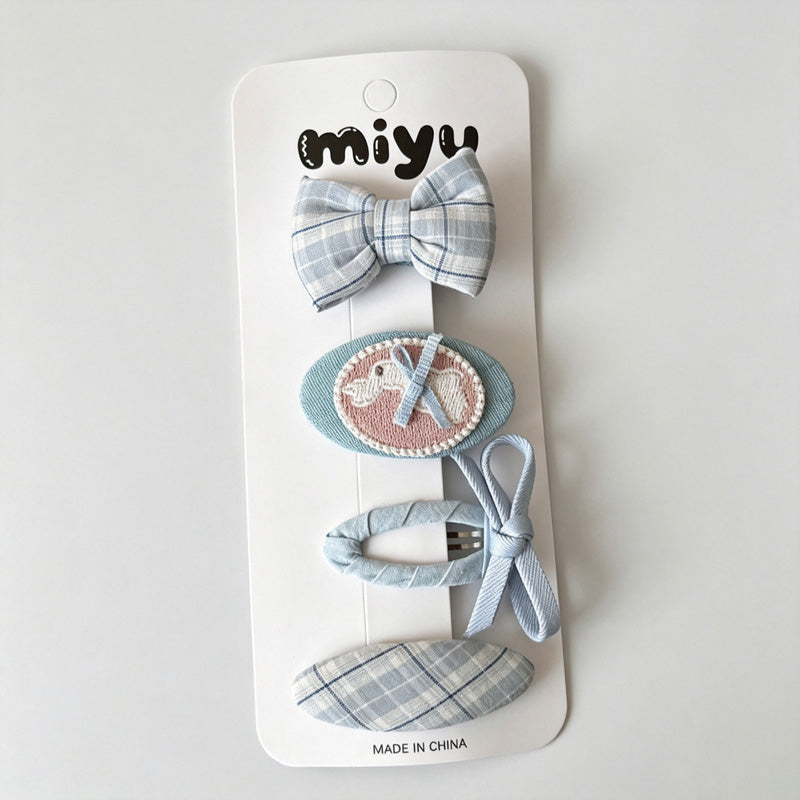 Blue Assorted Fabric Hair Clip Set