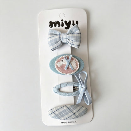 Blue Assorted Fabric Hair Clip Set