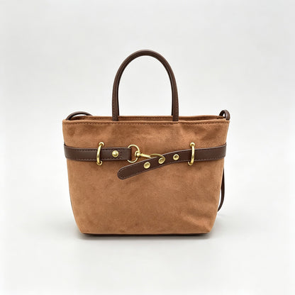 Faux Suede Mini Tote Crossbody Bag