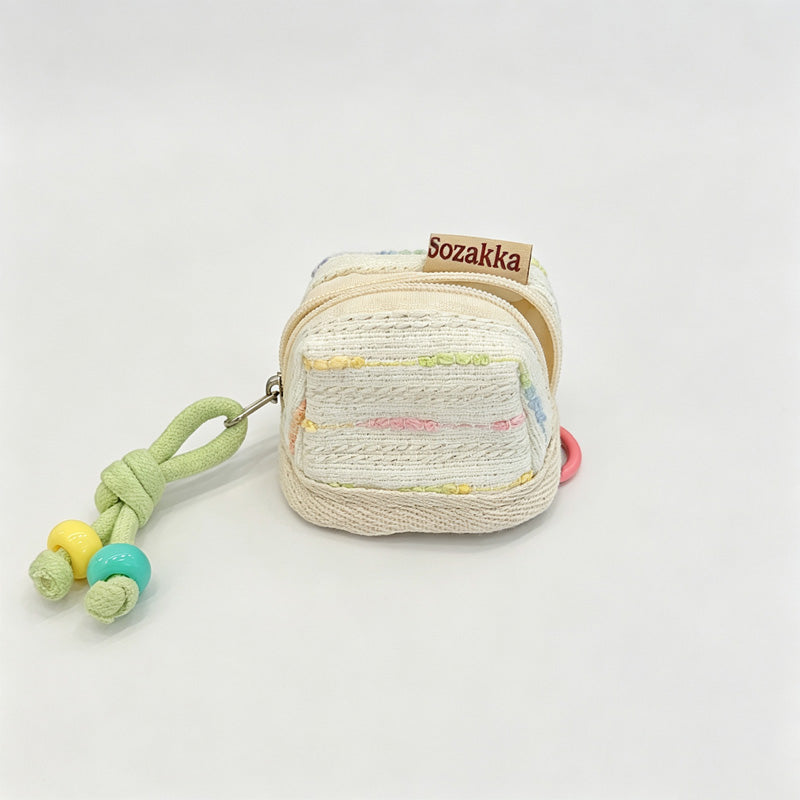 Color Stripe Fabric Earbud Storage Pouch