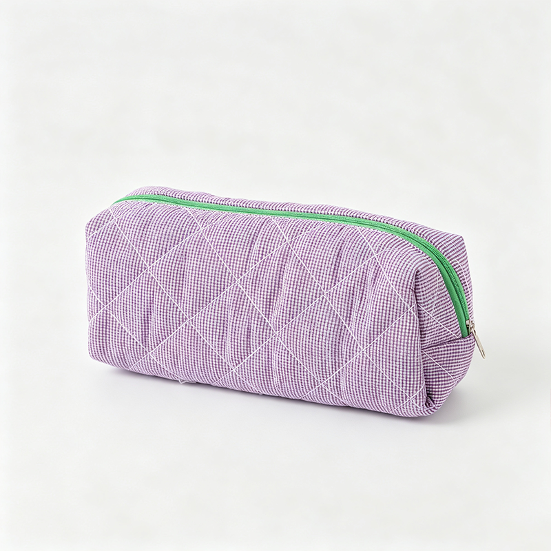 Quilted Plaid Fabric Pencil Pouch