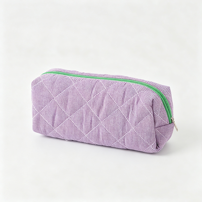 Quilted Plaid Fabric Pencil Pouch