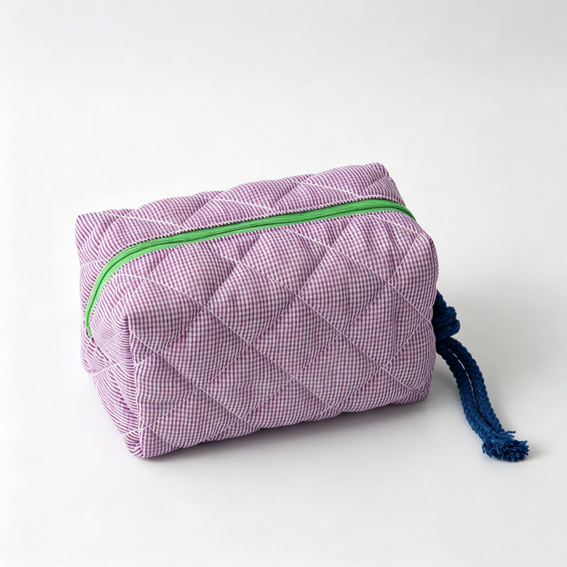 Quilted Grid Pattern Cosmetic Pouch