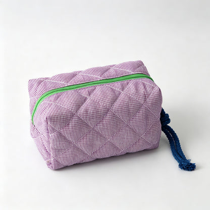 Quilted Grid Pattern Cosmetic Pouch