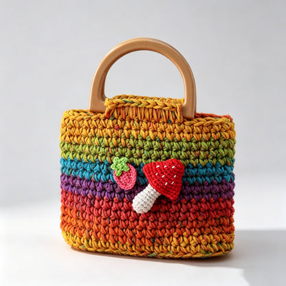 Rainbow Mushroom Crochet Bag