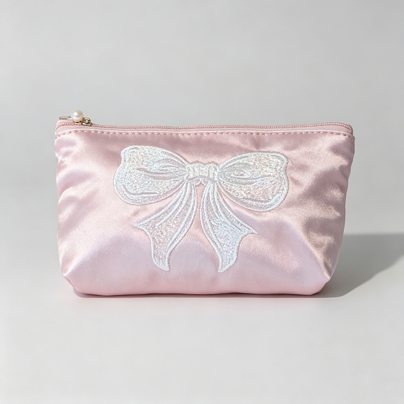 Satin Bow Embroidered Pouch