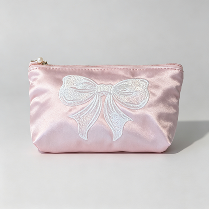 Satin Bow Embroidered Pouch