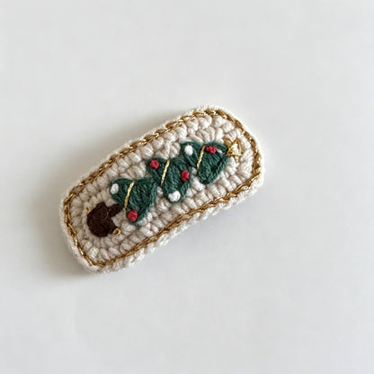 Crochet Christmas Tree Oval Hair Clip