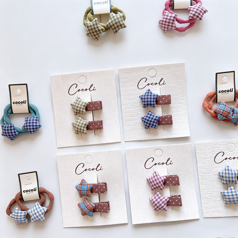 Plaid Star Fabric Hair Clips