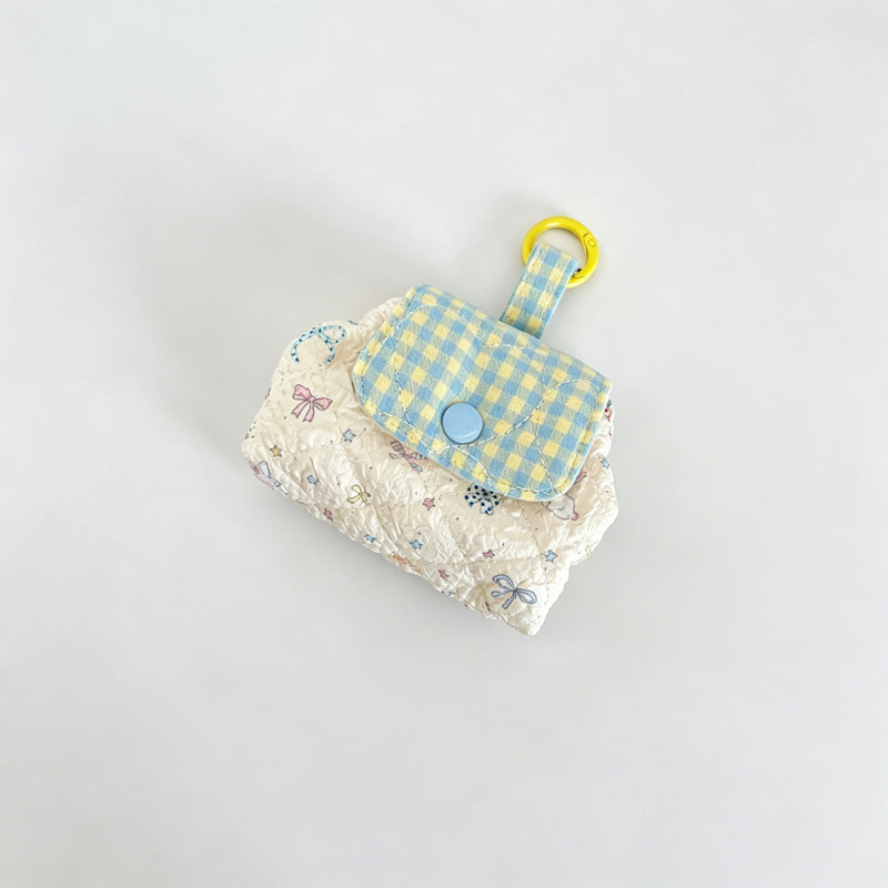 Grid Print Quilted Makeup Pouch