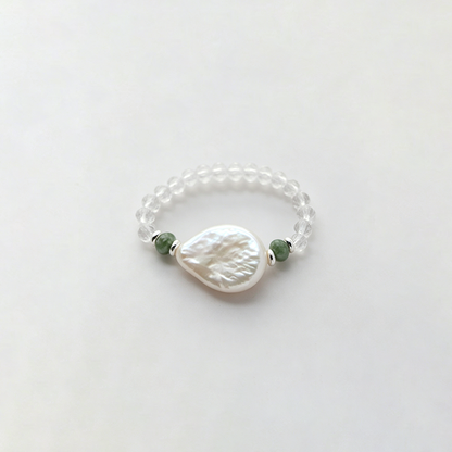 Faux Pearl Crystal Stretch Ring