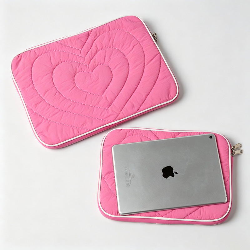 Heart Quilted Zipper Tablet Pouch