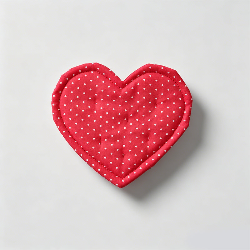 Heart Shaped Check & Dot Padded Fabric Coaster