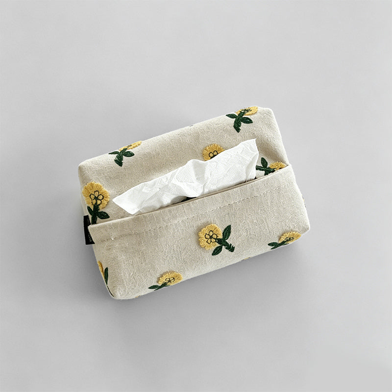 Embroidered Dandelion Linen Tissue Storage Box