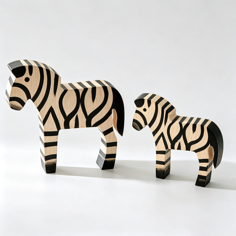 Wooden Zebra Figurines Set