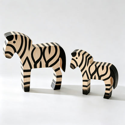 Wooden Zebra Figurines Set