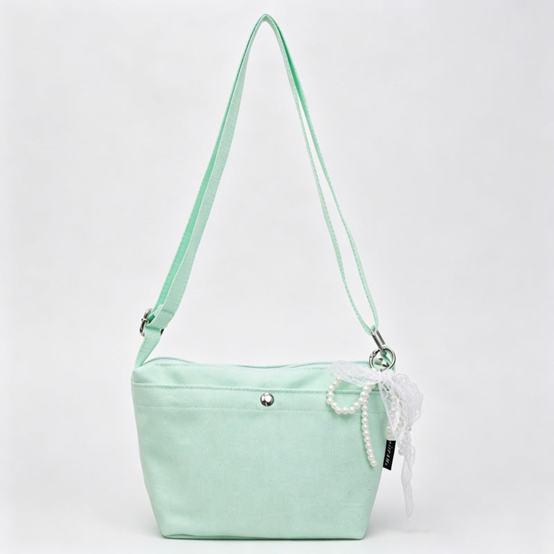 Canvas Crossbody Bag With Bow Charm