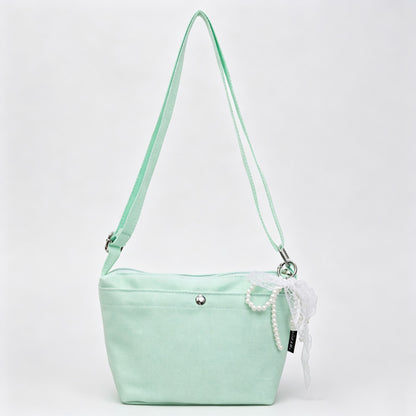 Canvas Crossbody Bag With Bow Charm