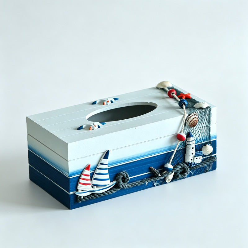 Ocean Themed Wooden Tissue Box