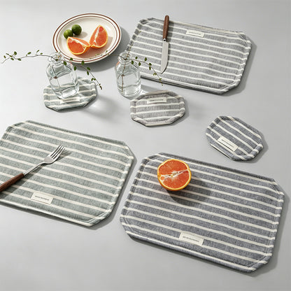 Striped Linen Blend Fabric Placemat & Coaster